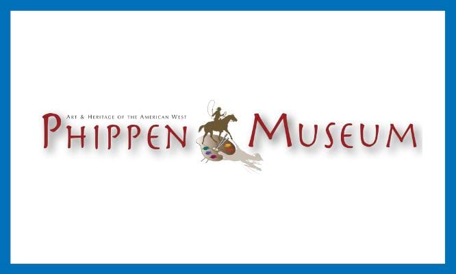 Image of the logo of Phippen Museum text reads "art and heritage of the american west"